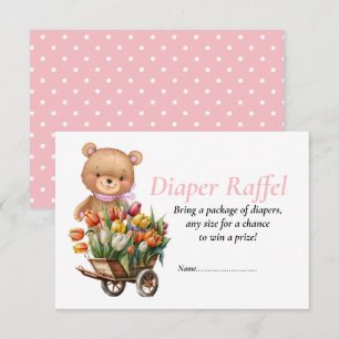 Baby Shower Flicka Teddy Blommig Blöja Raffel Inbjudningar