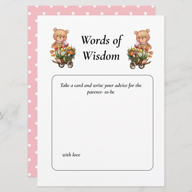 Baby Shower Flicka Teddy Blommig  Inbjudningar (Fram/baksida)