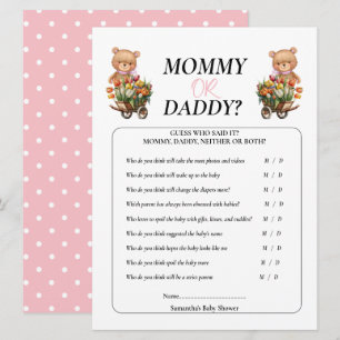 Baby Shower Flicka Teddy Mamma Pappa Blommig Rusti Inbjudningar