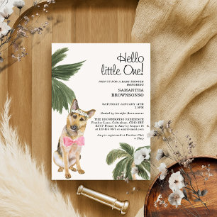 Baby Shower Flicka Tropisk Palm Tysk Shepherd Hund Inbjudningar