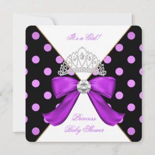 Baby Shower Flicka Vit Lila Prinsessa Prickig Inbjudningar