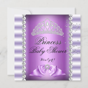 Baby Shower Flicka Vit Lila Prinsessa Tiara Ädelst Inbjudningar