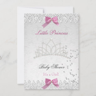 Baby Shower Flicka Vit Rosa Prinsessa Damask 2 Inbjudningar
