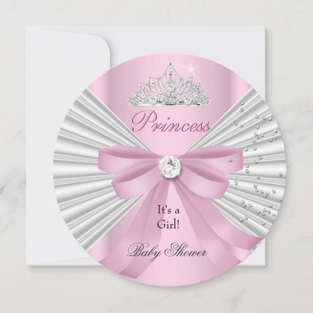 Baby Shower Flicka Vit Rosa Prinsessa Tiara ab Inbjudningar (Framsida)