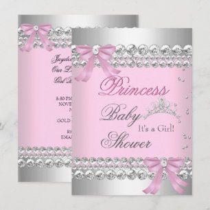 Baby Shower Flicka Vit Rosa Prinsessa Tiara Ädelst Inbjudningar