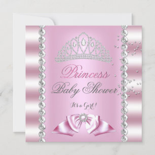 Baby Shower Flicka Vit Rosa Prinsessa Tiara Ädelst Inbjudningar