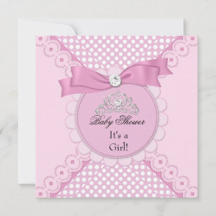 Baby Shower Flicka Vit Rosa Prinsessa Tiara Inbjudningar