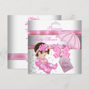 Baby Shower Flicka Vit Rosa Prinsessa Tiara Inbjudningar