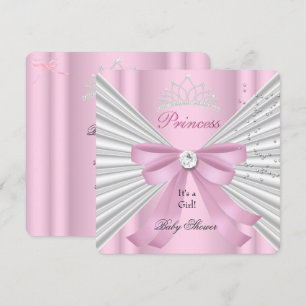 Baby Shower Flicka Vit Rosa Prinsessa Tiara Inbjudningar