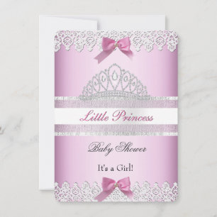 Baby Shower Flicka Vit Rosa Prinsessa Tiara Spets Inbjudningar