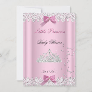 Baby Shower Flicka Vit Rosa Prinsessa Tiara Spets Inbjudningar