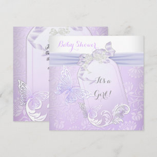 Baby Shower Flicka Vit Syren Prinsessa Fjäril 2 Inbjudningar