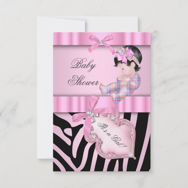 Baby Shower Flicka Zebra Rosa Inbjudningar (Framsida)