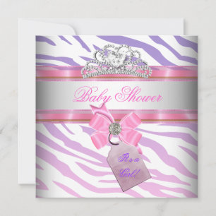 Baby Shower Flicka Zebra Rosa Lila Prinsessa Inbjudningar