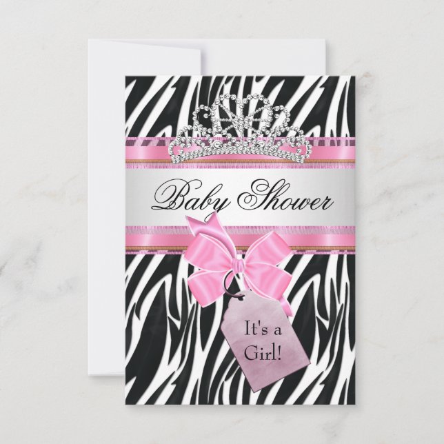 Baby Shower Flicka Zebra Rosa Prinsessa Inbjudningar (Framsida)