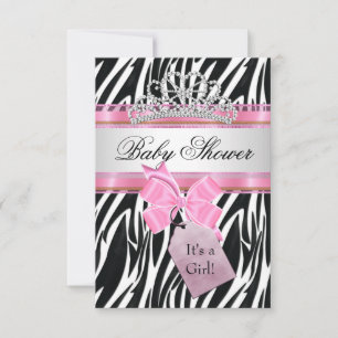 Baby Shower Flicka Zebra Rosa Prinsessa Inbjudningar