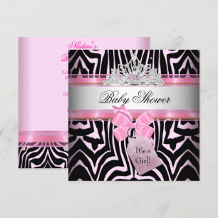 Baby Shower Flicka Zebra Rosa Prinsessa Svart Inbjudningar