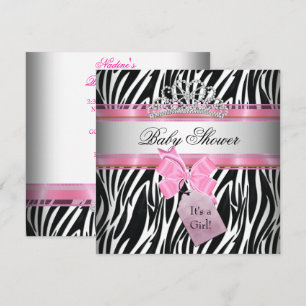 Baby Shower Flicka Zebra Rosa Prinsessa Svart Inbjudningar