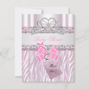 Baby Shower Flicka Zebra Rosa Prinsessa Tiara Diam Inbjudningar