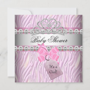 Baby Shower Flicka Zebra Rosa Prinsessa Tiara Diam Inbjudningar