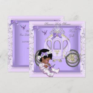 Baby Shower Flickan Prinsessa Vagn Lavendel 3 Inbjudningar