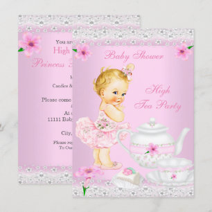 Baby Shower Flickflicka Rosa High Tea-fest Blondin Inbjudningar