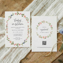 Baby Shower Flickor Baby i blom rosa Blommor Inbjudningar