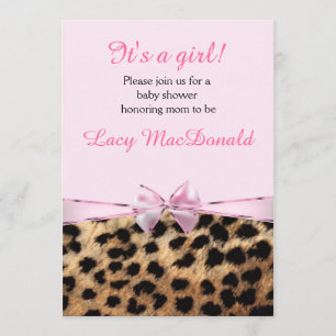 Baby Shower Flickor Rosa Båge Leopard Cheetah Inbj Inbjudningar