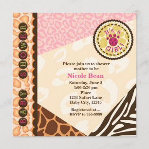 Baby shower flickor rosa safari tema inbjudningar