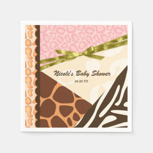 Baby Shower Flickor Rosa Safari Tryckt Tematisk Fe Pappersservett