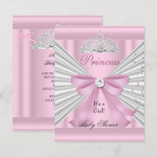 Baby Shower Flickvän Hvit Rosa Prinsessa Tiara Inbjudningar