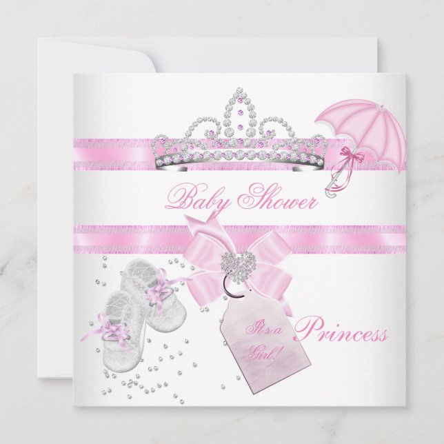 Baby Shower Flickvän Hvit Rosa Prinsessa Tiara Mag Inbjudningar (Framsida)