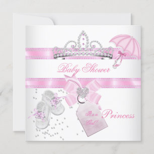 Baby Shower Flickvän Hvit Rosa Prinsessa Tiara Mag Inbjudningar