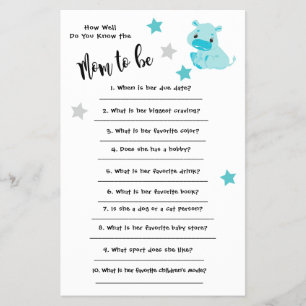 Baby Shower Flodhäst Hur väl du känner kortet Flygblad