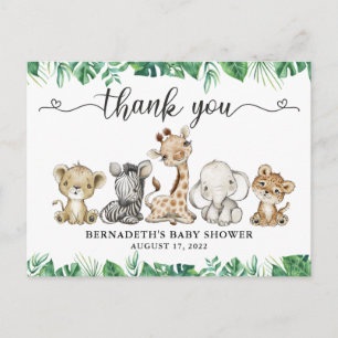 Baby Shower Floral Safari Djur Tack Vykort