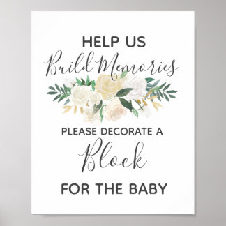 Baby Shower Flowers Bygger ett blockaktivitetsteck Poster