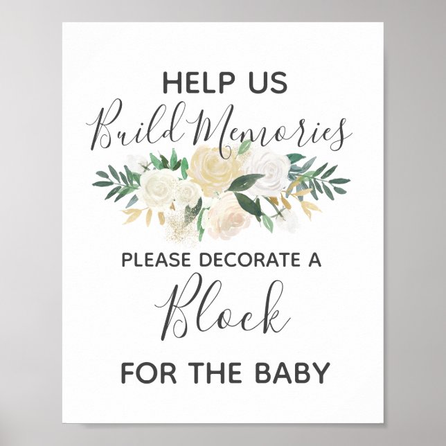 Baby Shower Flowers Bygger ett blockaktivitetsteck Poster (Framsidan)