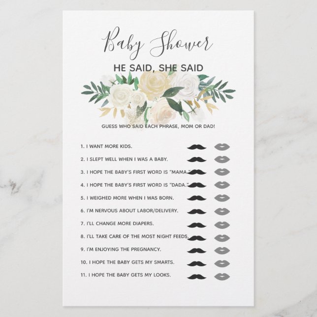 Baby Shower Flowers Game - sa att hon sa: (Framsida)
