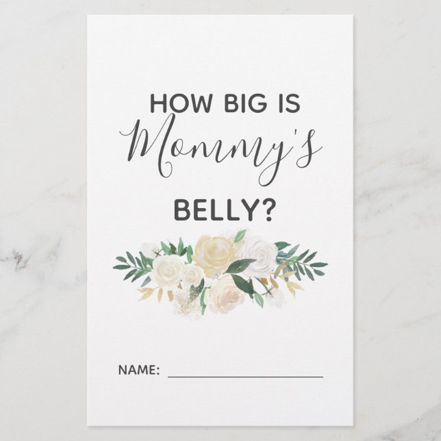 Baby Shower Flowers Hur stort är Mamma Belly Game? (Framsida)