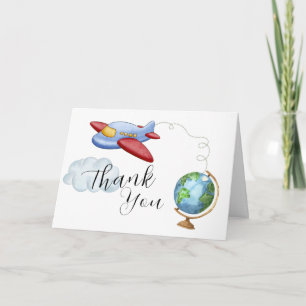 Baby Shower Flygplans Pojke Karta Jorden runt Tack Kort