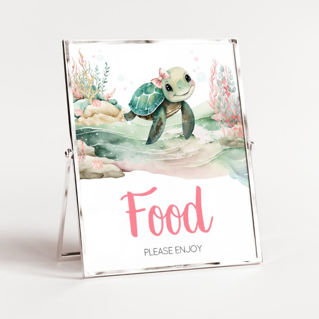 Baby Shower Food Girl Girl Sea Turtle Poster (A Little Hatching Is On the Way Baby Shower Food Sign)