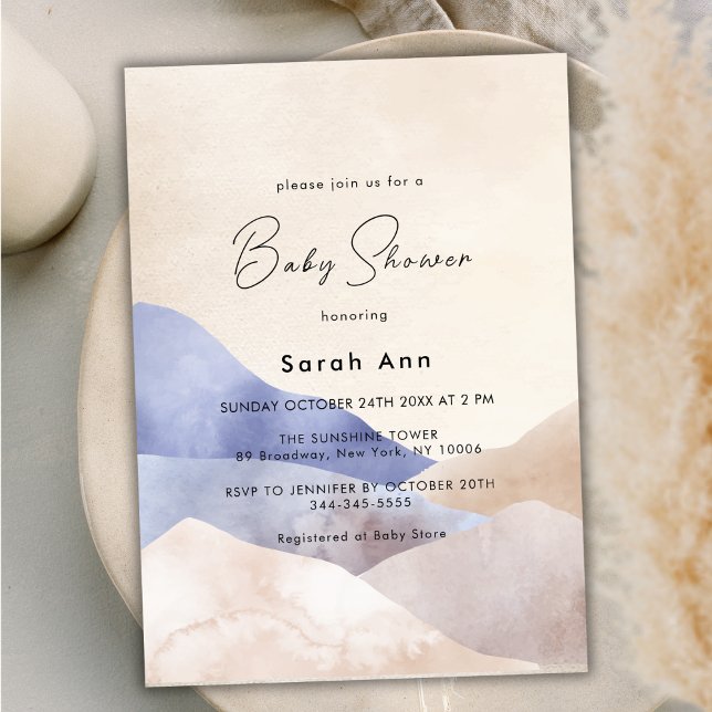Baby Shower för Abstrakt för moderna ökenberg Inbjudningar (Modern Desert Mountain Abstract Baby Shower Invitation)