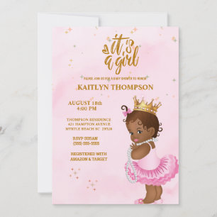 Baby Shower för afrikansk Rosa Guld Princess Baby  Inbjudningar