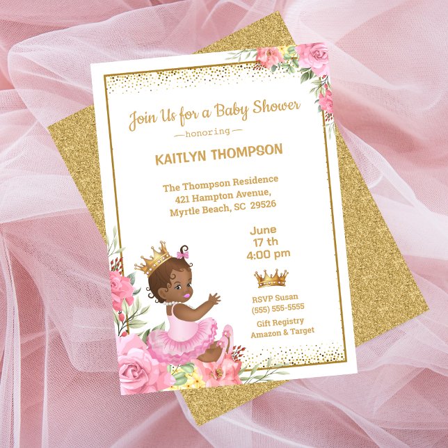 Baby Shower för afrikansk Rosa Guld Princess Baby  Inbjudningar (Skapare uppladdad)