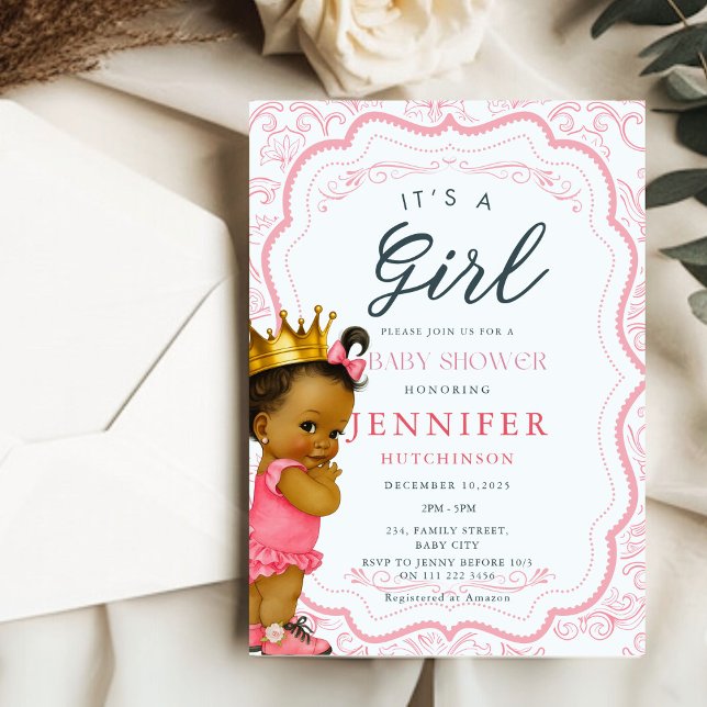 Baby Shower för afrikanska amerikanska Flicka Prin Inbjudningar (African American Baby Girl Princess Baby Shower Invitation)