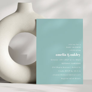 Baby Shower för Aqua Blue Minimalist Cute Par Inbjudningar