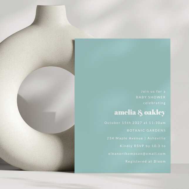 Baby Shower för Aqua Blue Minimalist Cute Par Inbjudningar (Skapare uppladdad)