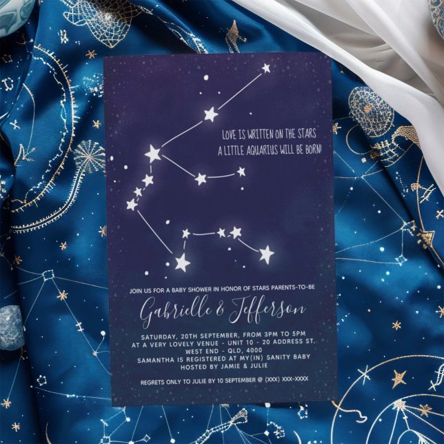 Baby Shower för Aquarius Astrology Inbjudningar (Celebrate with the star sign your little one will be born under. Nature takes its course.)