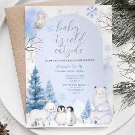 Baby Shower för ARCTIC ANIMAL Snöflingor Träd  Inbjudningar
