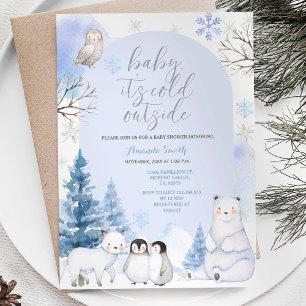 Baby Shower för ARCTIC ANIMAL Snöflingor Träd  Inbjudningar